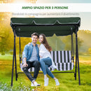 Dondolo 3 Posti da Giardino 172x110x152 cm in Acciaio e Tessuto Verde e Bianco