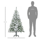 Albero di Natale Innevato Alto 150 cm con 358 Rami Ignifughi e Base in Acciaio Verde      