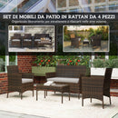 Set da Giardino con Divano 2 Posti 2 Sedie e Tavolino Basso in Rattan e Acciaio Grigio e Marrone      