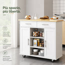 Carrello Isola da Cucina 90x46x100 cm Mobile con Cassetti con Ruote e Top Quercia Bianco      