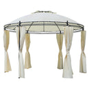Gazebo da Giardino Ø3,5x2,75m con Tende in Acciaio e Poliestere Bianco