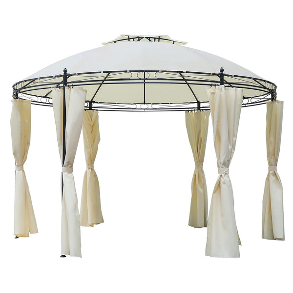 sconto Gazebo da Giardino Ø3,5x2,75m con Tende in Acciaio e Poliestere Bianco