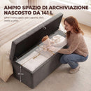 Cassapanca Contenitore 137x41x42 cm Capienza 140L con Seduta Ampia Imbottita Capacità 240kg in Velluto Grigio      