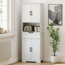 Credenza Cucina 60x30x172 cm con 2 Armadietti Cassetto e Piano Centrale con Passacavi in MDF Bianco      