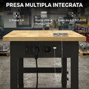 Banco da Lavoro in Legno e Acciaio Altezza Regolabile, 2 Prese AC, Capacità 900 kg, Color Legno e Nero      