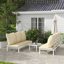 Set 2 Lettini Prendisole da Giardino e Tavolino in Vetro Beige 