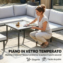 Set 6 Pezzi Mobili da Giardino Divano Angolare Poltrone con Cuscini e Tavolino in Metallo Grigio Chiaro      