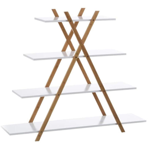 Libreria Design Moderno Scaffale 4 Ripiani Legno MDF e Bambu Casa Ufficio Bianco online