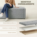 Cassapanca Contenitore 122x48x44 cm Capienza 142L Pouf Seduta Ampia Imbottita Capacità 200 kg in Lino Grigio Chiaro      