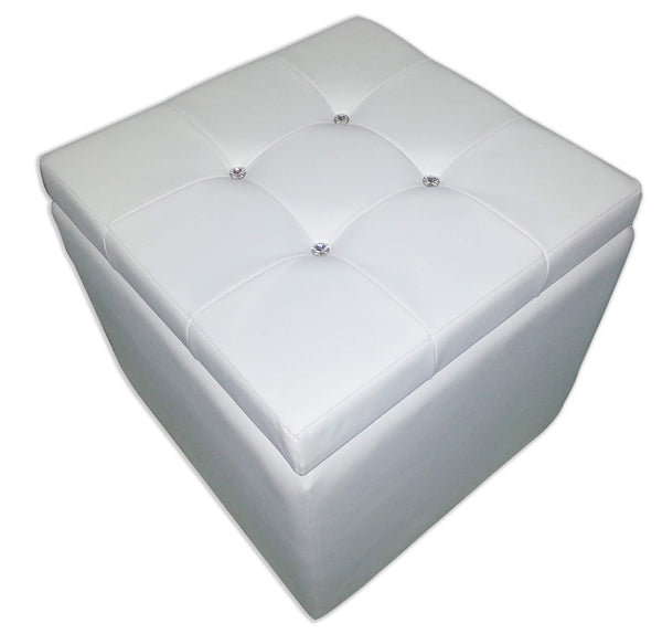 Cubo Pouf Contenitore in Similpelle e Cristalli Renier Bianco sconto