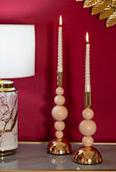 Porta Candele Bolly Rosa Set 2 Pz Ø10x29,5 cm - Ø10x24 cm in Ferro Rosa e Oro      