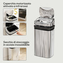 Bidone per Rifiuti da 30L con Sensore per Apertura e Chiusura Automatica 33x25x57,5 cm in ABS PP e Acciaio Argento      