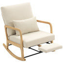 Sedia a Dondolo 70x89x97,5 cm con Poggiapiedi Schienale Reclinabile in Stile Scandinavo in Velluto a Coste Crema      