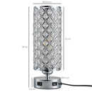 Lampada da Comodino Abat Jour con Paralume in Cristallo e 2 porte USB Ø10,8x30 cm 