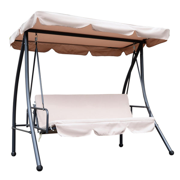 online Dondolo 3 Posti 200x125x170 cm in Acciaio e Poliestere Beige