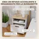 Comodino Moderno 45x38x50 cm con Cassetto e Ripiano in Legno Bianco e color Legno      