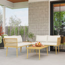 Set 4 Pezzi da Esterno 2 Divani con Cuscini e 2 Tavolini in Rattan PE Colore Legno   