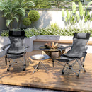 Set 2 Sedie da Campeggio 82x50-100x88 cm Pieghevoli con Poggiapiedi e Portabicchieri in Tessuto Oxford Grigio      