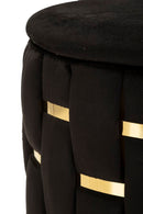 Puff con Contenitore Shanty Nero Set 2 Pz Ø37x42 cm - Ø28x35 cm in Ferro e MDF e Spugna e Poliestere Nero e Oro      
