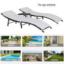 Set 2 Lettini Prendisole e Tavolino in Rattan Sintetico con Cuscini Rimovibili Marrone Crema 