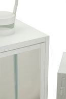 Lanterne White Set 3 Pz 22x22x66 cm - 18x18x49,5 cm - 14x14x39 cm in Ferro e Vetro Bianco      