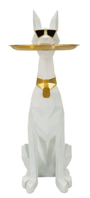 Decorazione Cane Ory Svuotatasche 27x51x74 cm in Resina e Metallo Bianco e Oro      