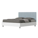 Letto Matrimoniale con Rete e Contenitore Alzata Comoda Struttura Bianco Frassico e Testata in Microfibra Kaia Azzurro Varie Misure
