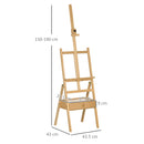 Cavalletto da Pittore 43,5x43x150-190 cm ad Altezza Regolabile con Cassetto in Legno di Faggio      