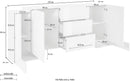 Credenza con 4 Ante e 3 Cassetti 210x45x85 cm Pillon Side 4A 3C Bianco Lucido  