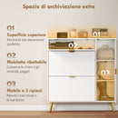 Scarpiera Salvaspazio Slim 99,4x23,8x106,6 cm per 12 Paia con Ante a Ribalta con Ripiani Regolabili in MDF Bianco      