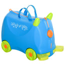 Valigia Trolley Bagaglio a Mano Cavalcabile per Bambini 4 Ruote Azzurra