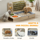 Mangiatoia per Fieno 58x40x32 cm con Portafieno Lettiera e Ciotole Colore Legno Naturale      