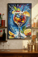 Stampa Decorata su Tela Laccata con Cornice Cocktail 62x3,5x92 cm in Abete e Tela e Plastica      