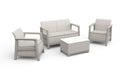 Set Salotto da Giardino 4 Pezzi Divano Poltrone e Tavolino Contenitore Keter Scandi Linea Effetto Juta Beige Chiaro 