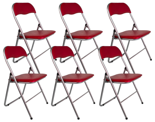 Set 6 Sedie Pieghevole 45x45x45/80 cm in Acciaio e PVC Imbottito Rossa online