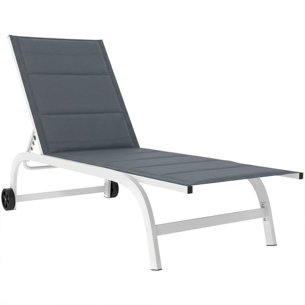 Lettino Prendisole da Giardino 62x165x94 cm con Ruote in Texteline con Telaio in Alluminio Grigio Scuro e Bianco acquista
