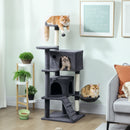Albero Tiragraffi per Gatti Alto 140 cm con 2 Casette Lettino e Amaca per 2-3 Gatti in Peluche Grigio      