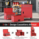 Carrello Porta Attrezzi 60,5x33,5x131 cm con Serratura 6 Cassetti 2 Armadi in Acciaio Rosso      