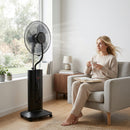 Ventilatore a Piantana 3 in 1 Oscillante 45x38x130 cm con Nebulizzatore d'Acqua Telecomando e Timer 9h Nero      