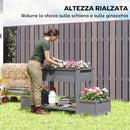 Fioriera Rialzata 149x46x76 cm con 2 Vasi Laterali e Ripiano per Attrezzi in Legno di Abete Grigio      