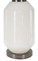 Lampada da Tavolo Brighty Ø37,5x65 cm in Vetro e Ferro e Tessuto Bianco e Grigio      