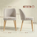 Set di 2 Sedie da Pranzo 46x52x76 cm Seduta Imbottita Schienale Curvo in Tessuto Effetto Lino e Legno di Caucciù Crema      