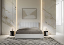 Letto Matrimoniale con Rete e Contenitore Alzata Comoda Struttura Bianco Frassico e Testata in Similpelle Kaia Bianco Varie Misure