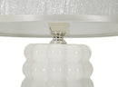 Lampada da Tavolo Lace Ø23x33 cm in Ceramica e Ferro e Tessuto Bianco e Argento      