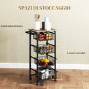 Carrello da Cucina 49,5x31x91 cm con 4 Cestini Estraibili in Acciaio e Legno Rovere e Nero  