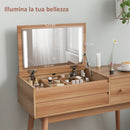 Tavolo da Trucco con Specchio a Luci LED 100x40x87 cm con Organizer Interno Rivestimento in Melamina Noce  