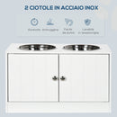 Ciotole per Cani Rialzate con Armadietto da 44L e 2 Ciotole in Acciaio 60x30x35.5cm Bianco