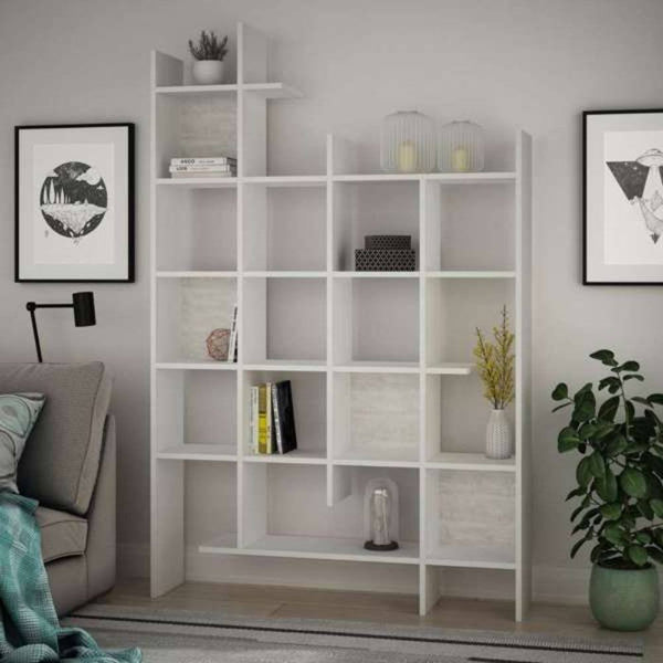 Libreria 6 Ripiani 122x25,5x188 cm in MDF Manco Bianco sconto