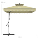 Ombrellone Decentrato 243x243x251A cm con Base a Croce in Metallo e Poliestere Beige  