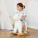 Cavallo a Dondolo Unicorno per Bambini in Legno e Peluche Unicorno Bianco